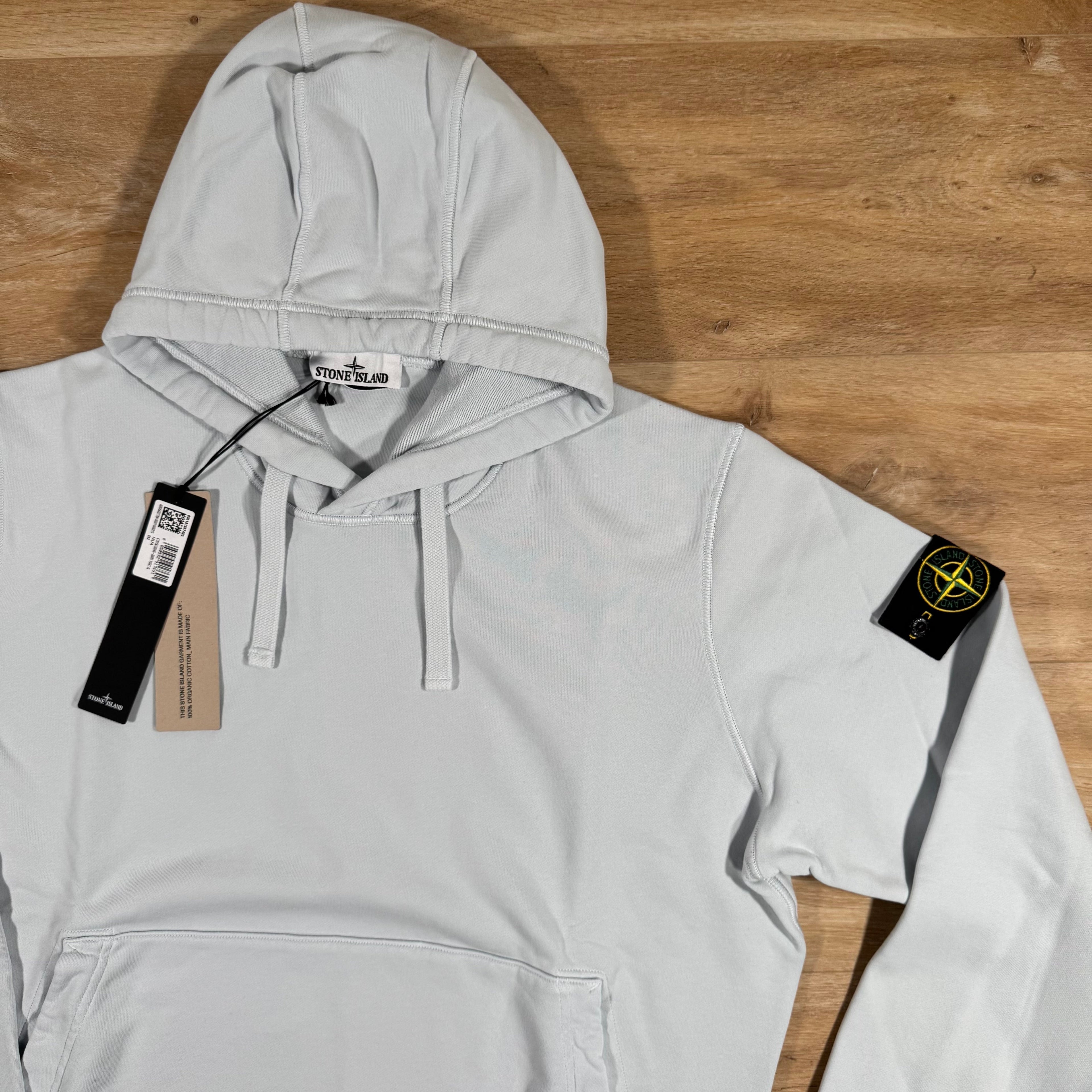 Stone Island Organic Cotton Fleece Pullover Hoodie in Sky Blue