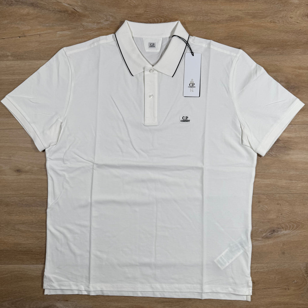 CP Company Stretch Piquet Striped Collar Polo Shirt in Gauze White