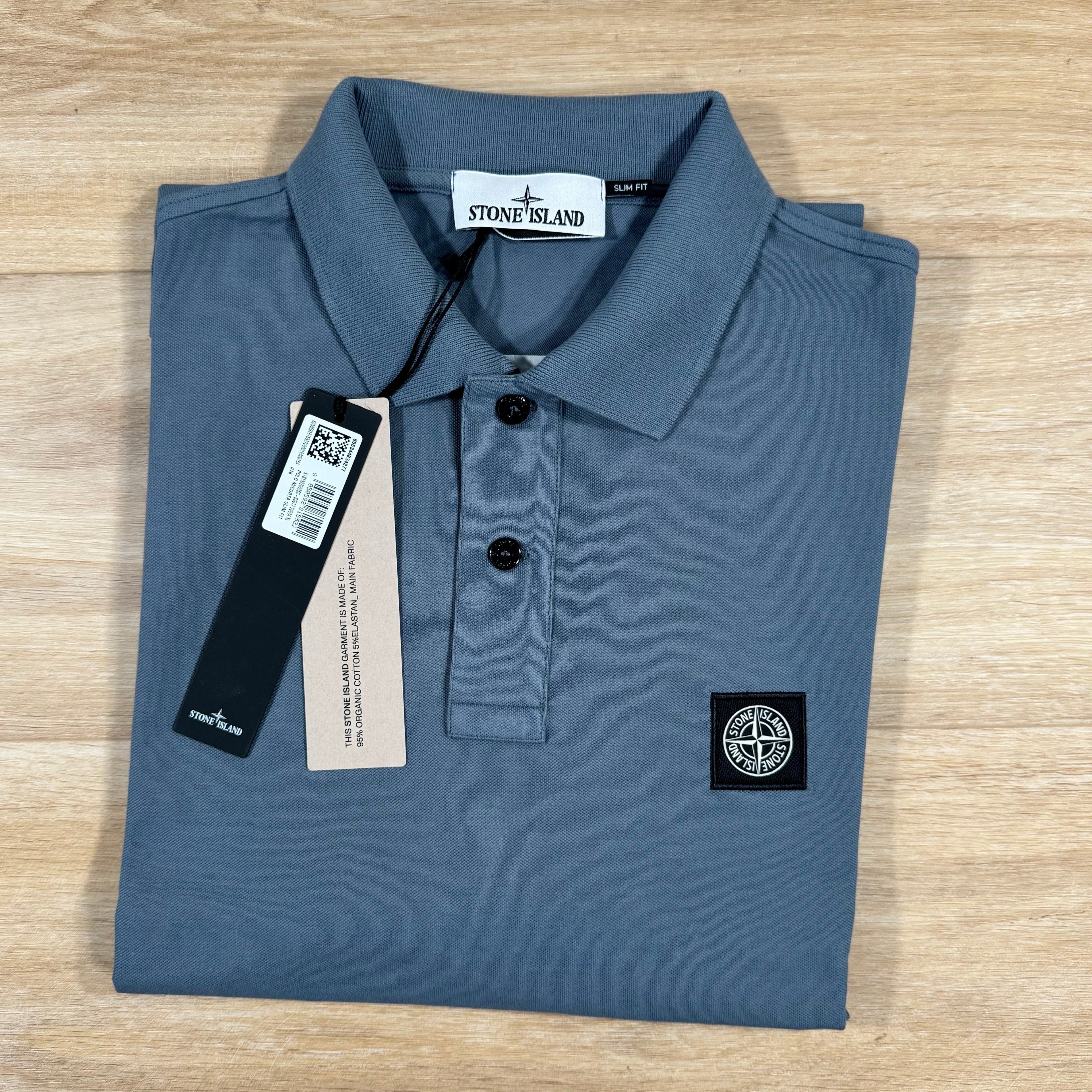 Stone Island Organic Cotton Pique Polo Shirt in Avio Blue