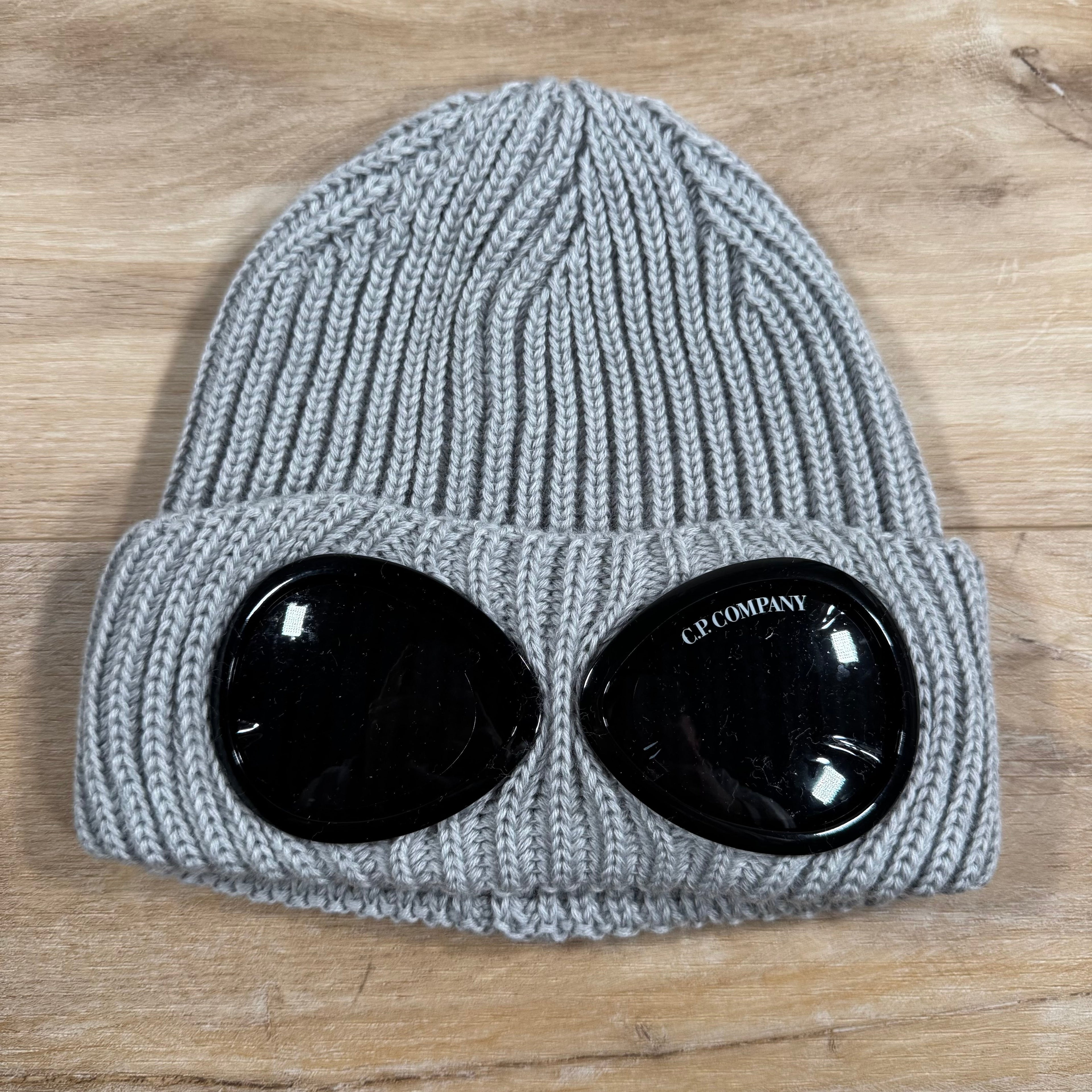 CP Company Extra Fine Merino Wool Goggle Beanie in Grey