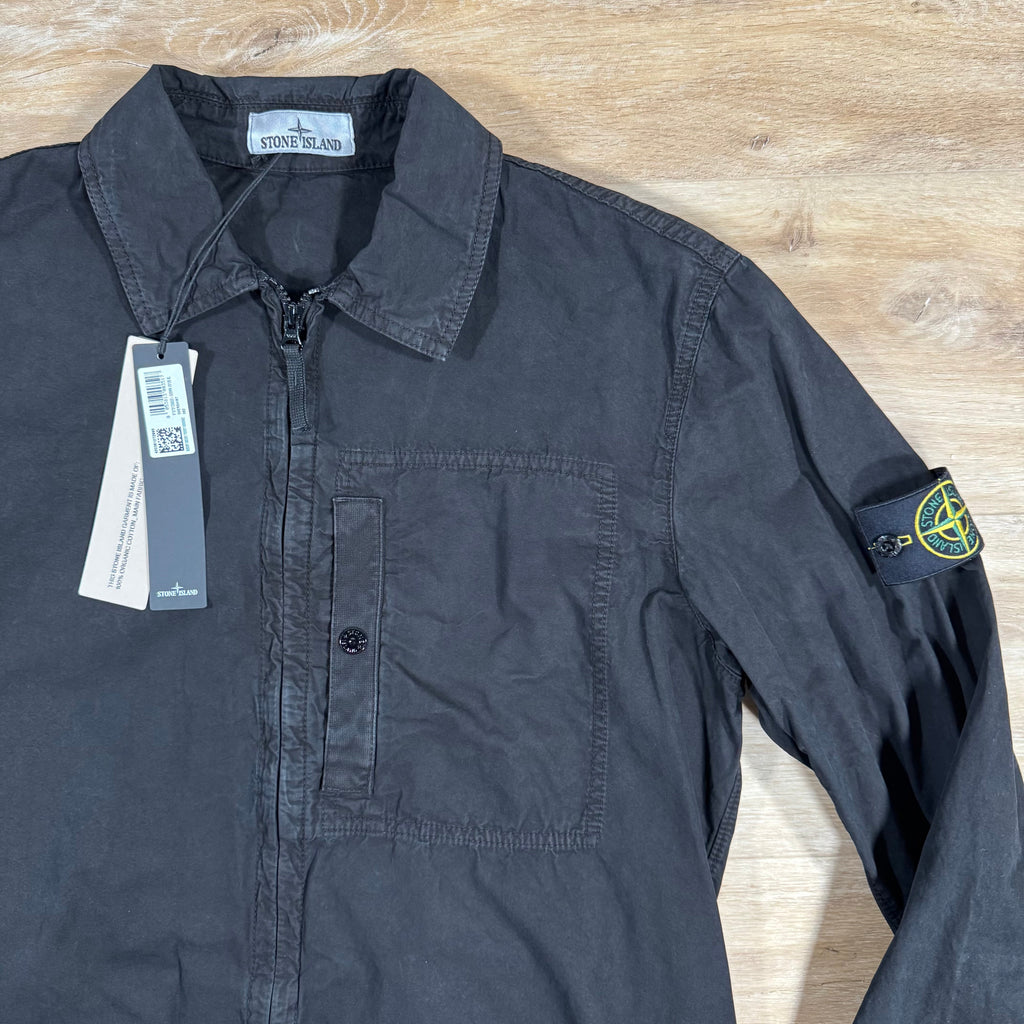 Stone Island Brushed Canvas Old Treatment Overshirt in Black