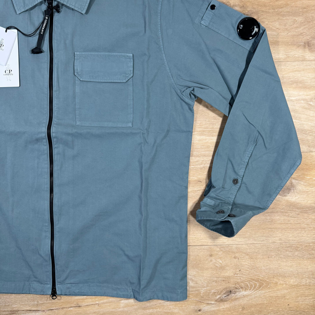 CP Company Organic Gabardine Lens Overshirt in Stormy Weather - Blue
