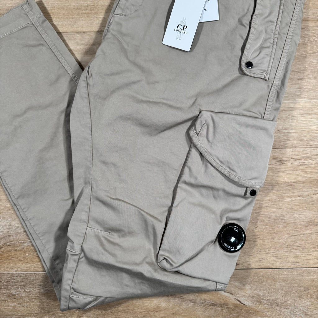 CP Company Stretch Sateen Utility Cargo Lens Pants in Vintage Khaki