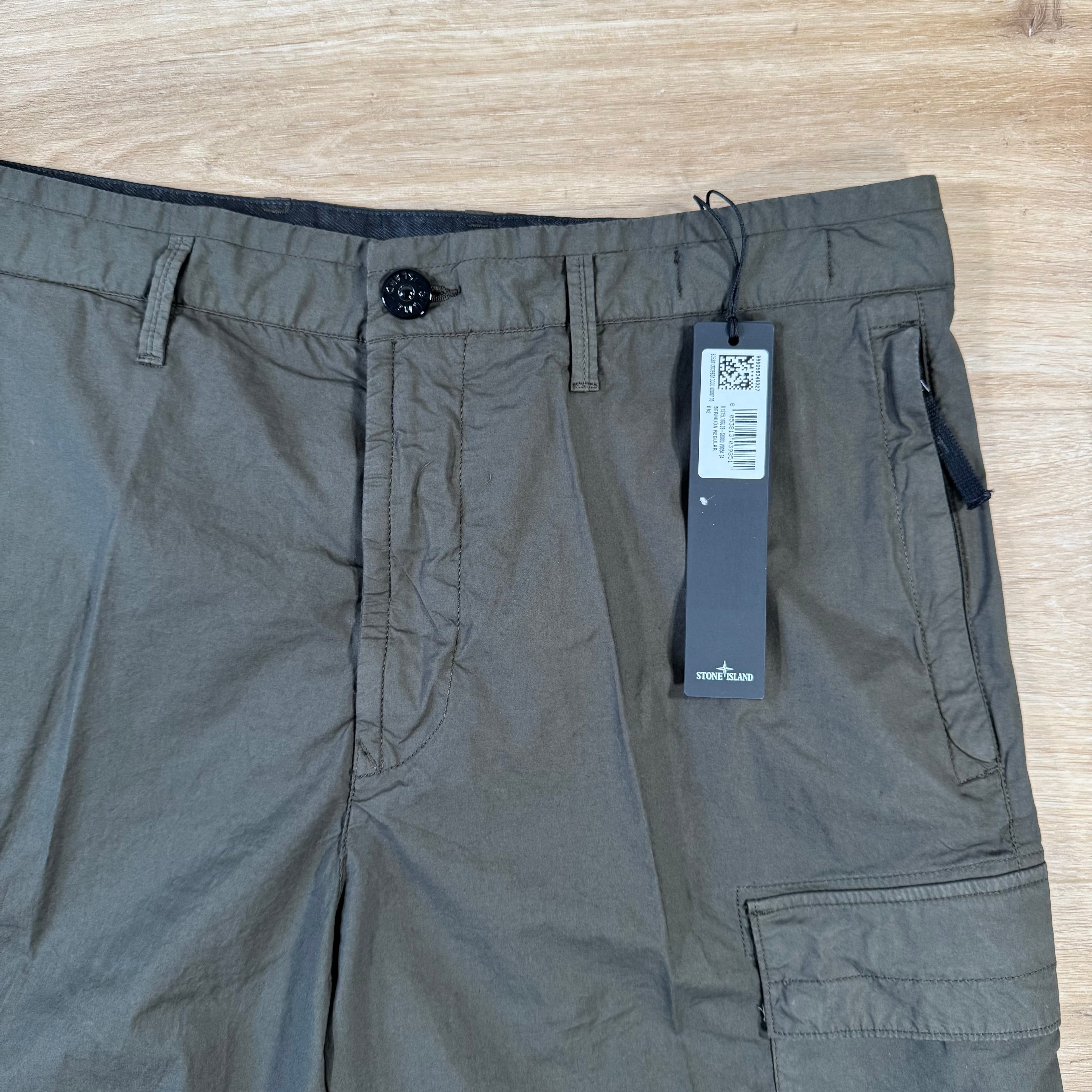 Stone Island Stretch Tela Cargo Bermuda Shorts in Military Green