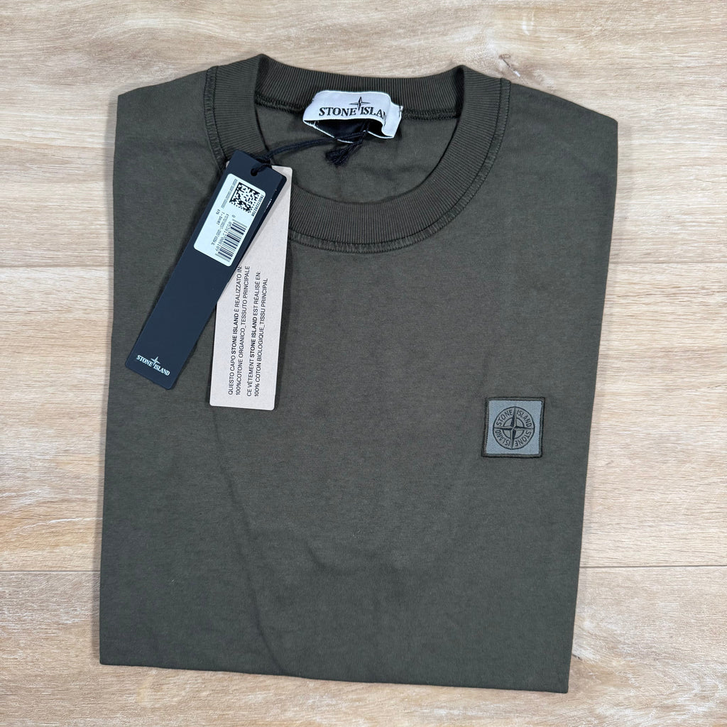 Stone Island Organic Cotton Patch Logo T-Shirt in Military Green