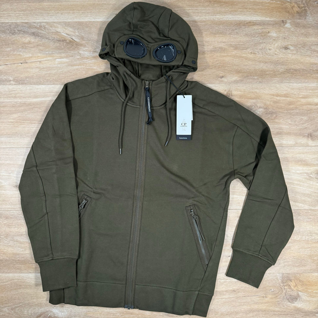 CP Company Diagonal Raised Fleece Goggle Hoodie in Ivy Green