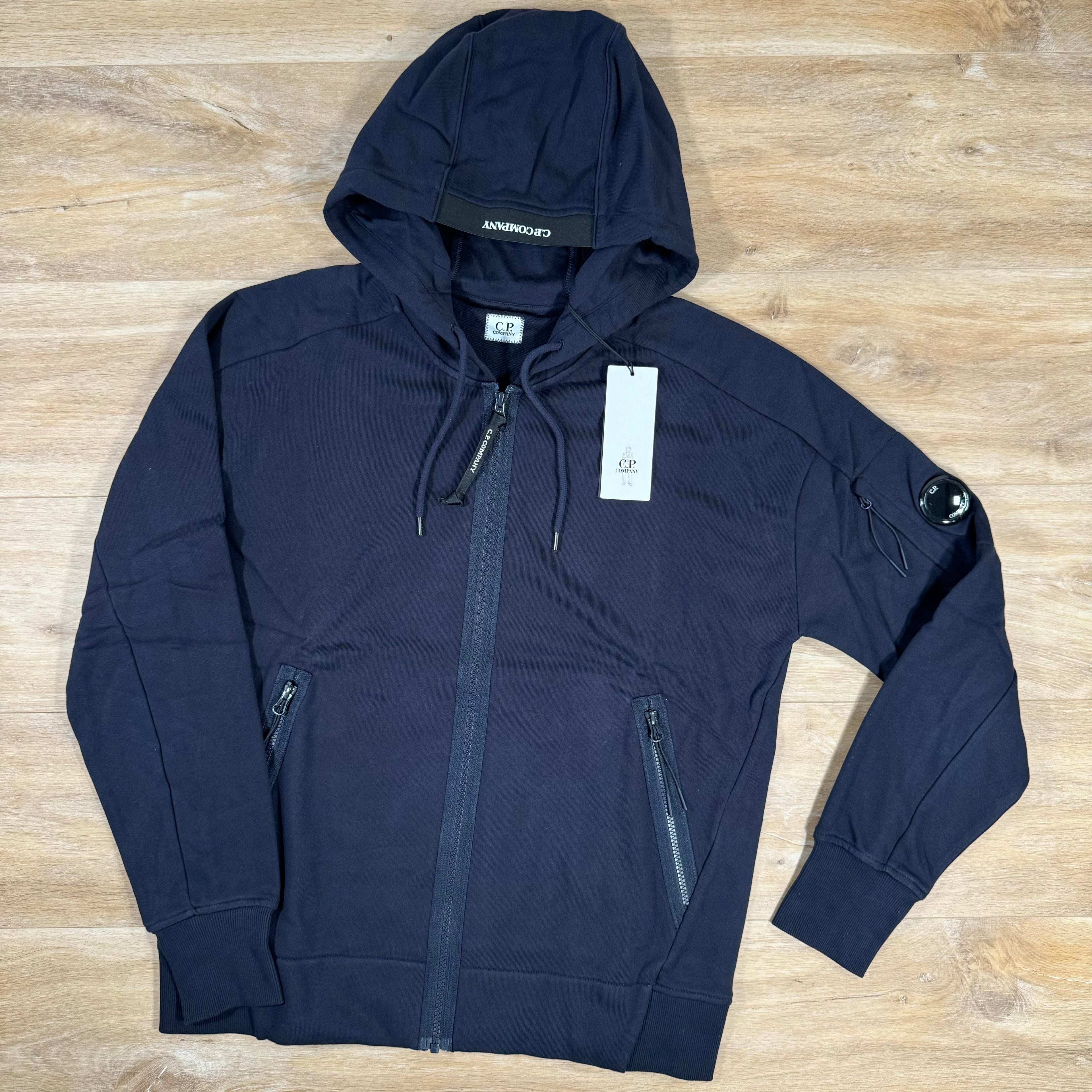 CP Company Diagonal Raised Zipped Lens Hoodie in Navy