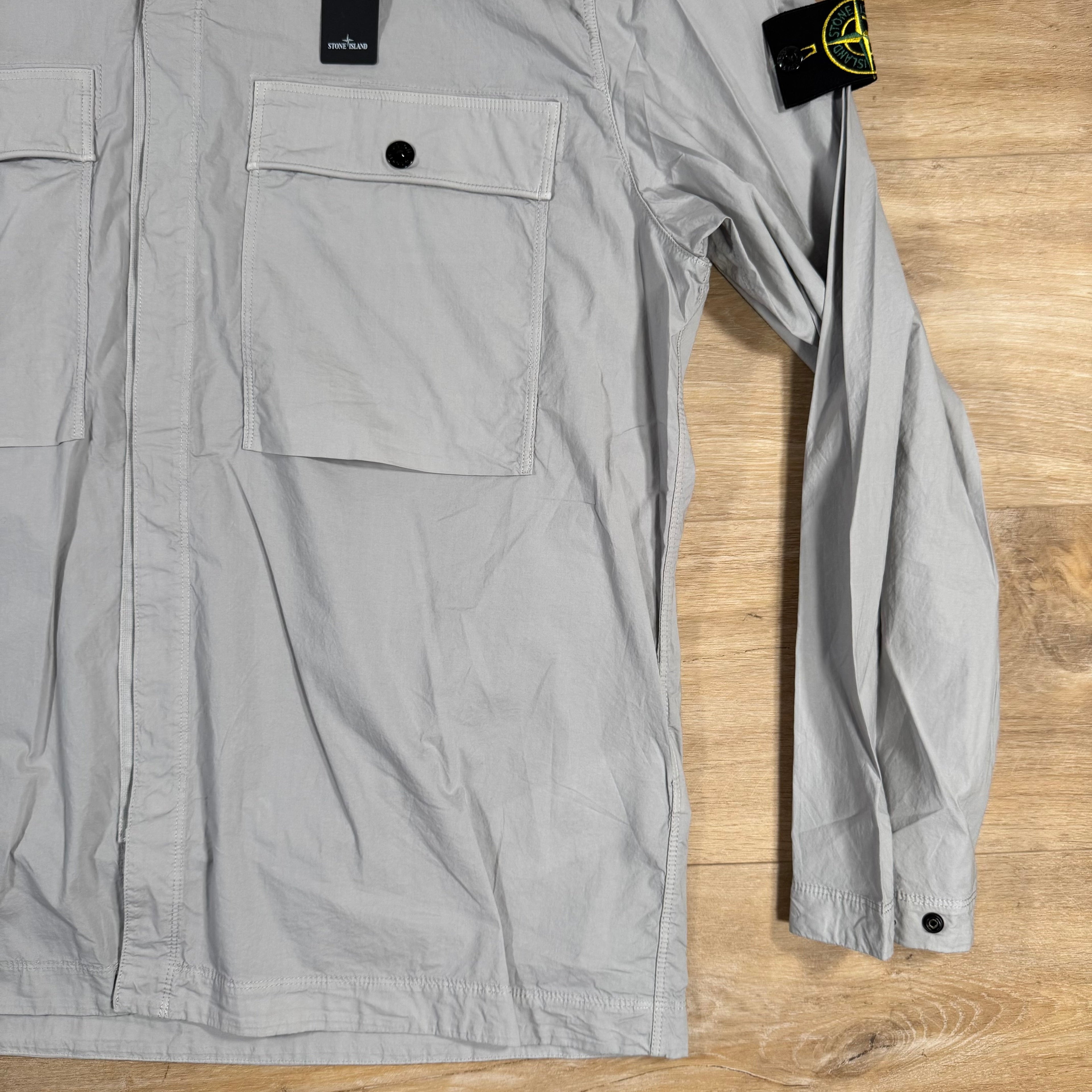Stone Island Supima Twill Stretch-TC Overshirt in Pearl Grey