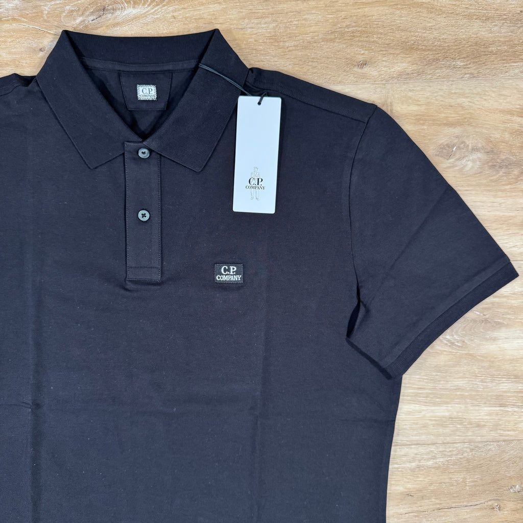 CP Company Stretch Piquet Logo Polo Shirt in Black