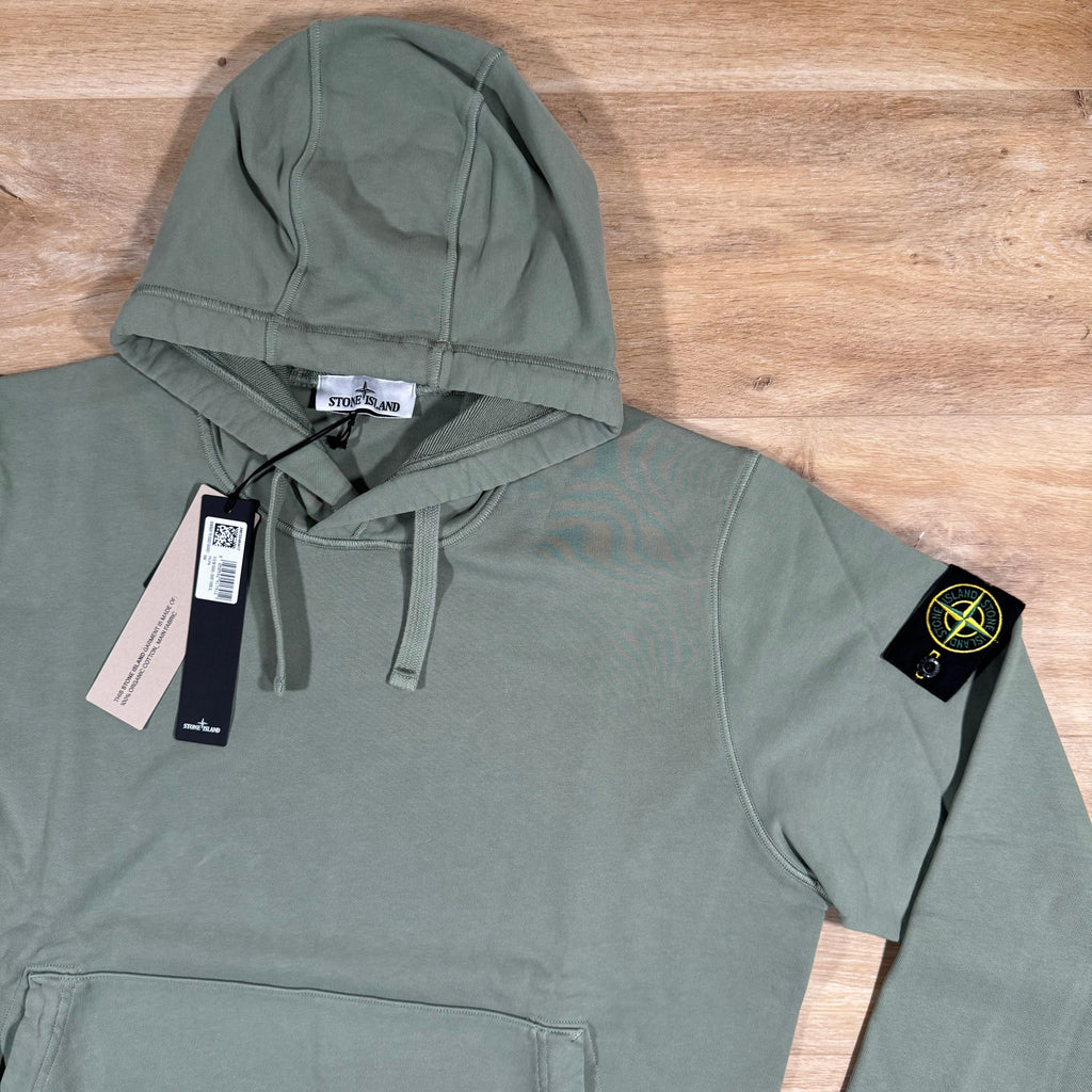 Stone Island Organic Cotton Fleece Pullover Hoodie in Sage Green