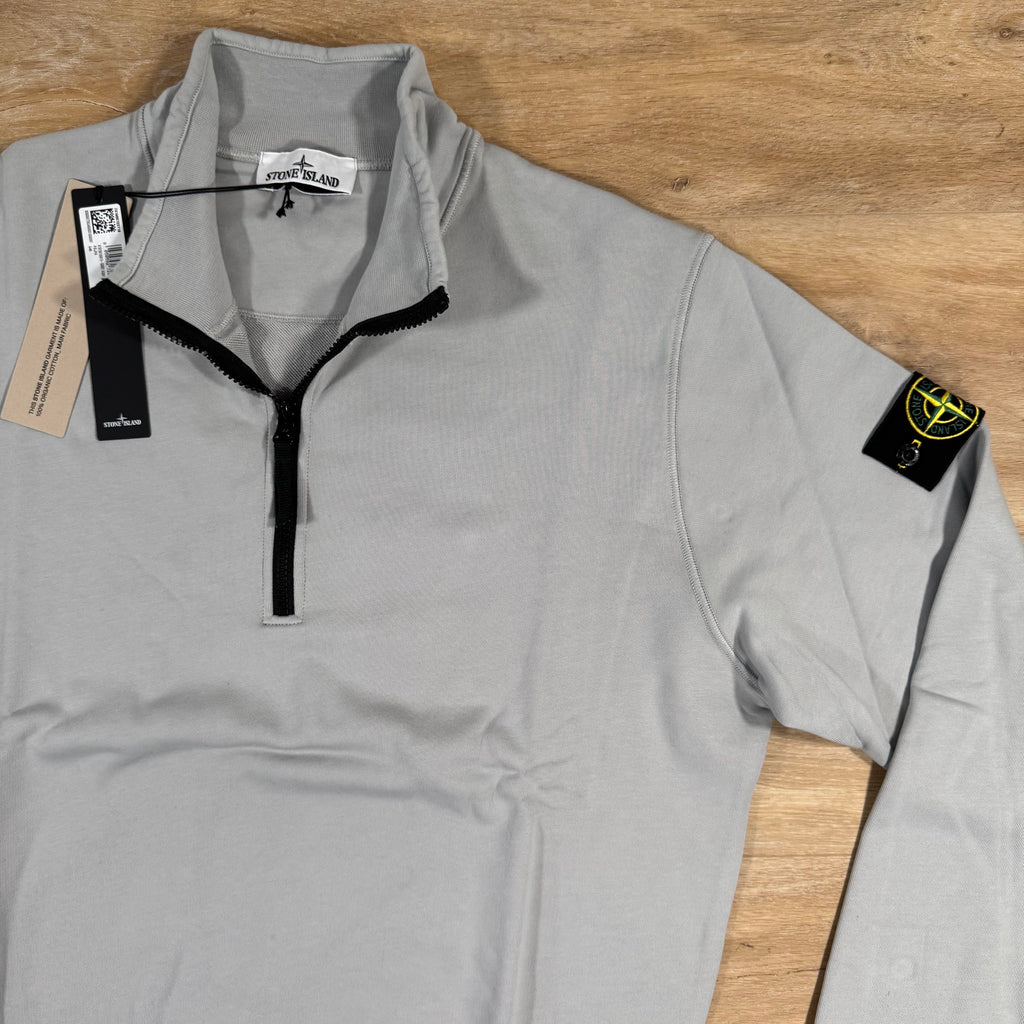 Stone Island Organic Cotton Half-Zip Sweatshirt in Pearl Grey