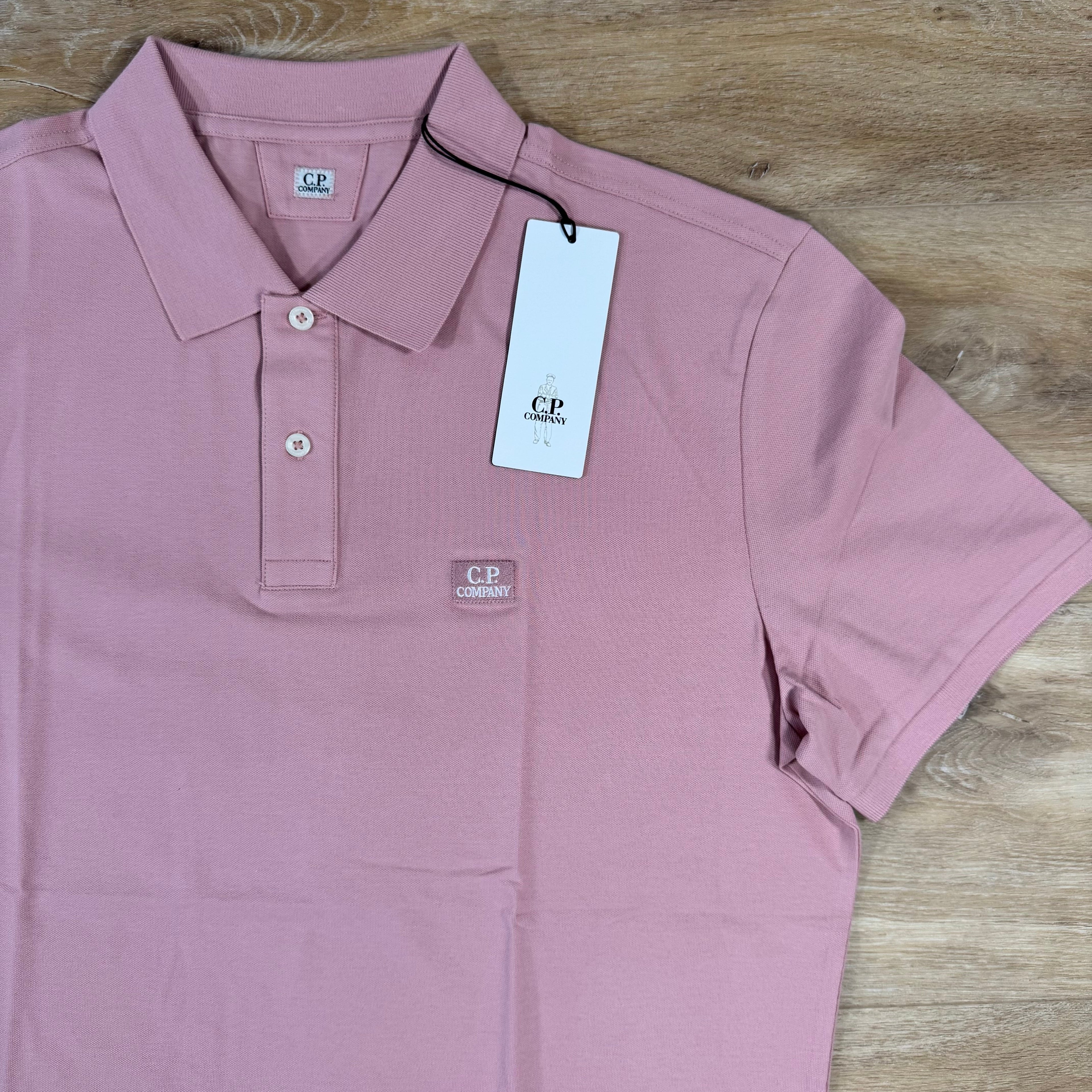 CP Company Stretch Piquet Logo Polo Shirt in Misty Rose - Pink