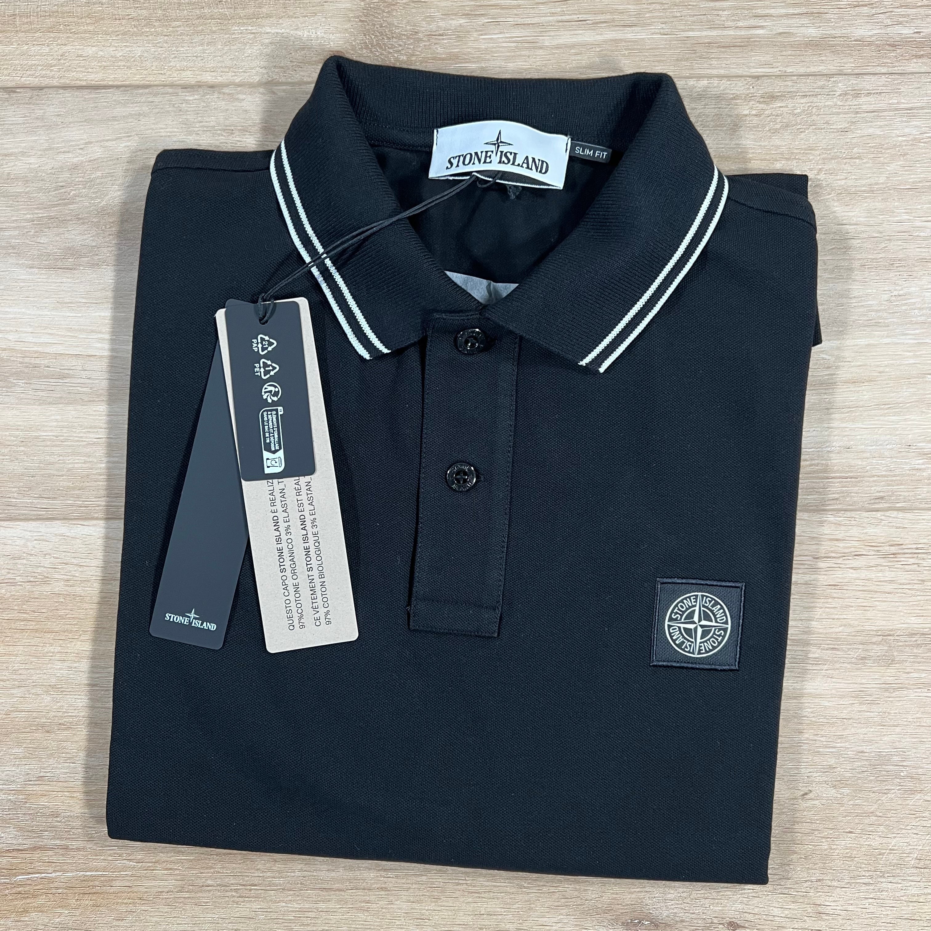 Stone Island Organic Cotton Pique Polo Shirt in Black