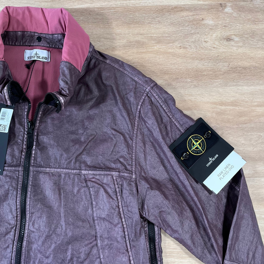 Stone Island Raw Linen Plated-OVD Jacket in Burgundy