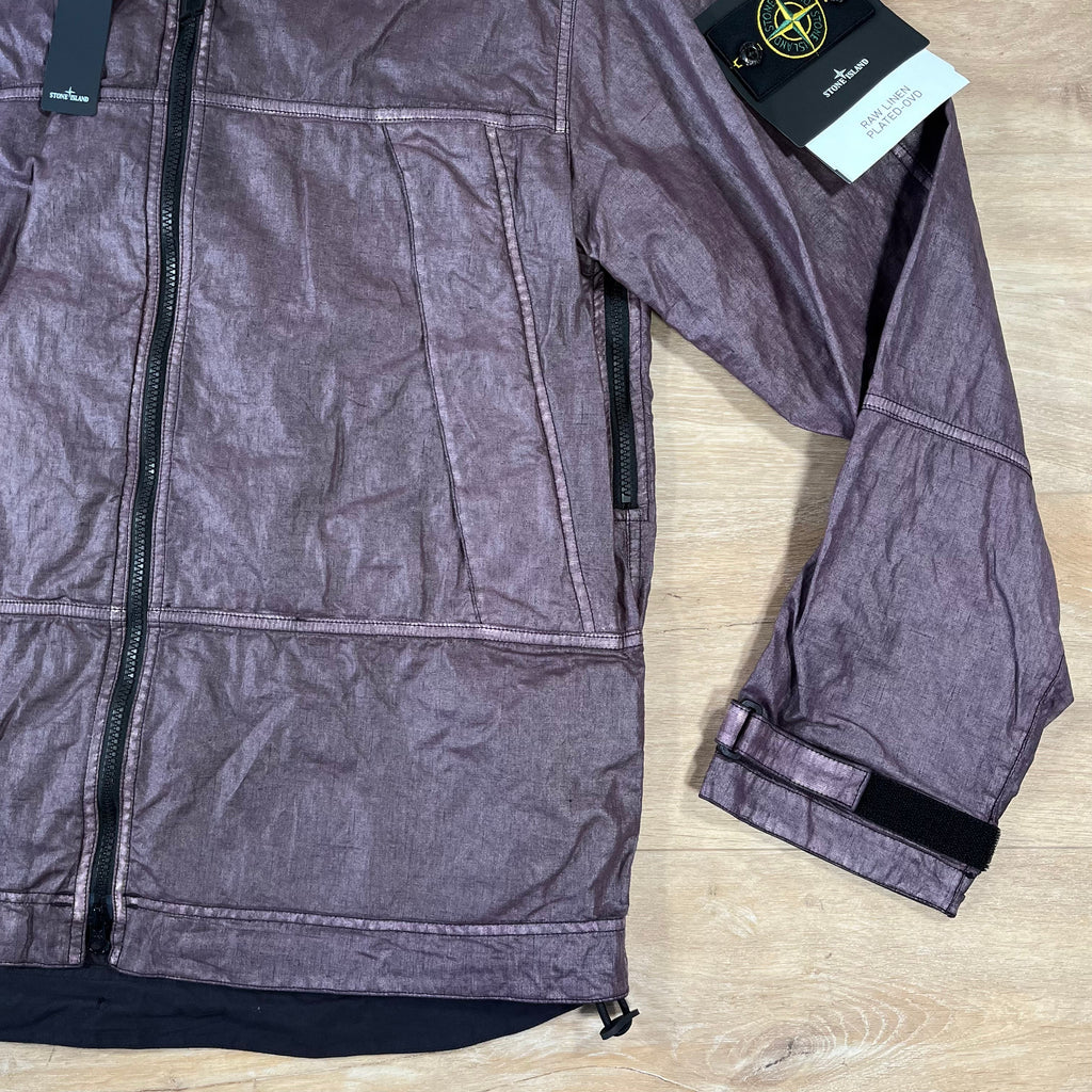 Stone Island Raw Linen Plated-OVD Jacket in Burgundy
