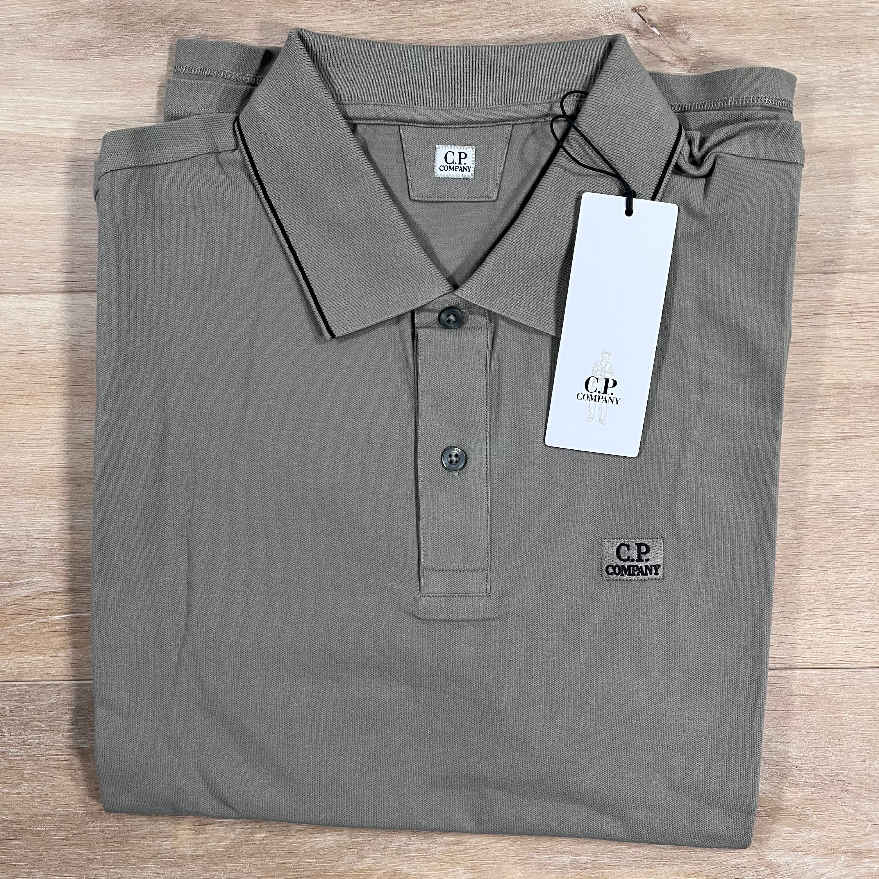 CP Company Stretch Piquet Striped Collar Polo Shirt in Fallen Rock