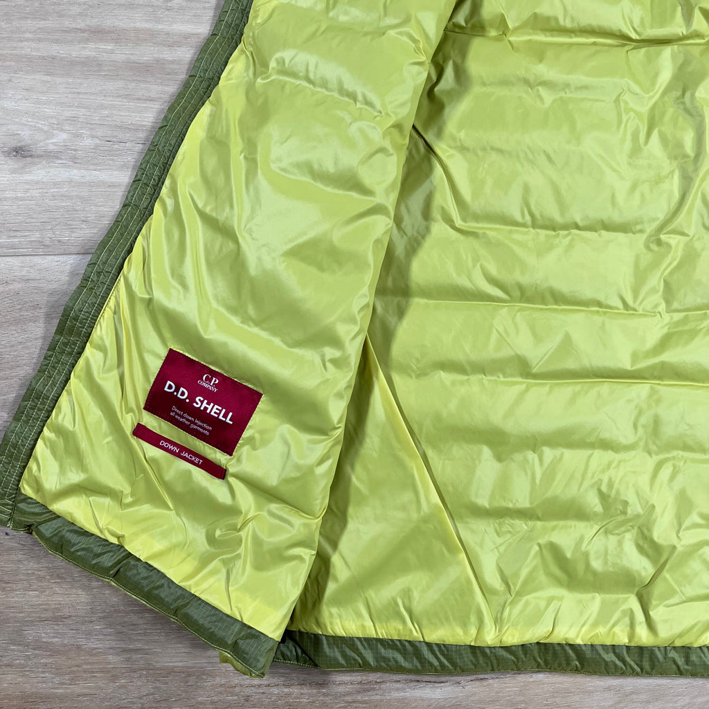 CP Company DD Shell Goggle Down Gilet in Green Sheen - Yellow