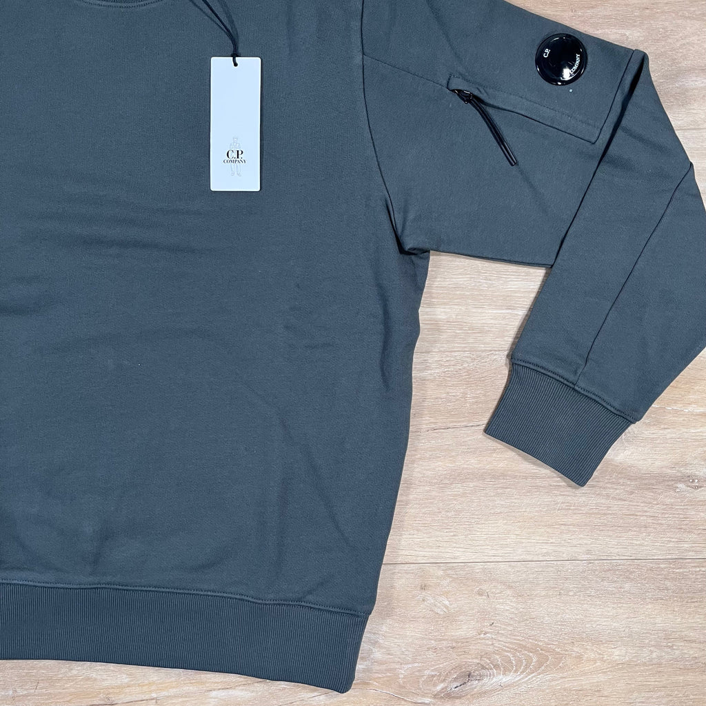 CP Company Diagonal Raised Fleece Crewneck Lens Sweatshirt in Dark Shadow