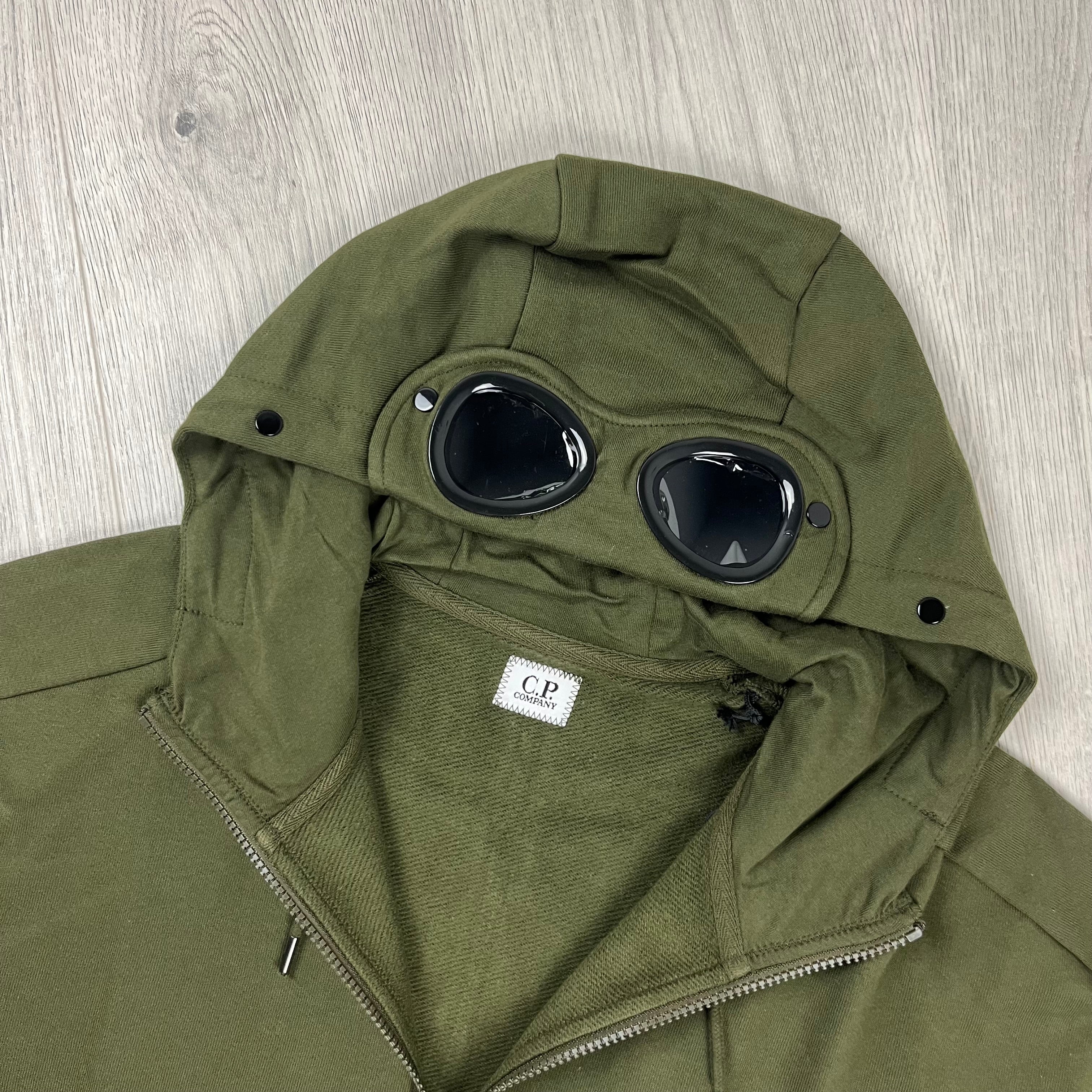 CP Company Raised Fleece Goggle Hoodie - Ivy Green