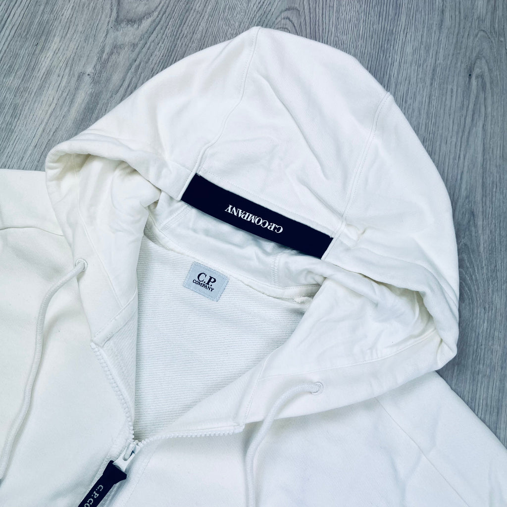CP Company Raised Fleece Zip Hoodie - White
