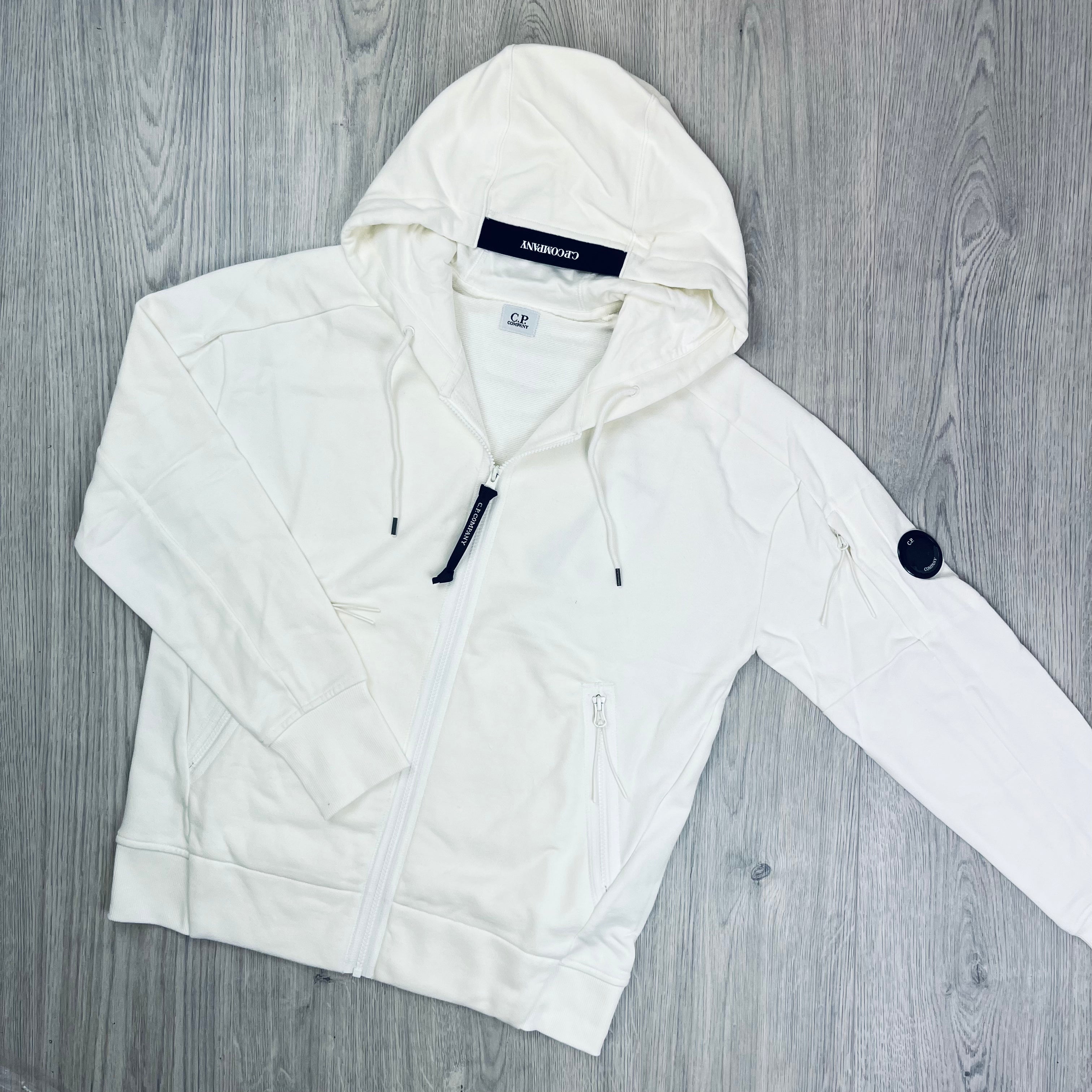 CP Company Raised Fleece Zip Hoodie - White