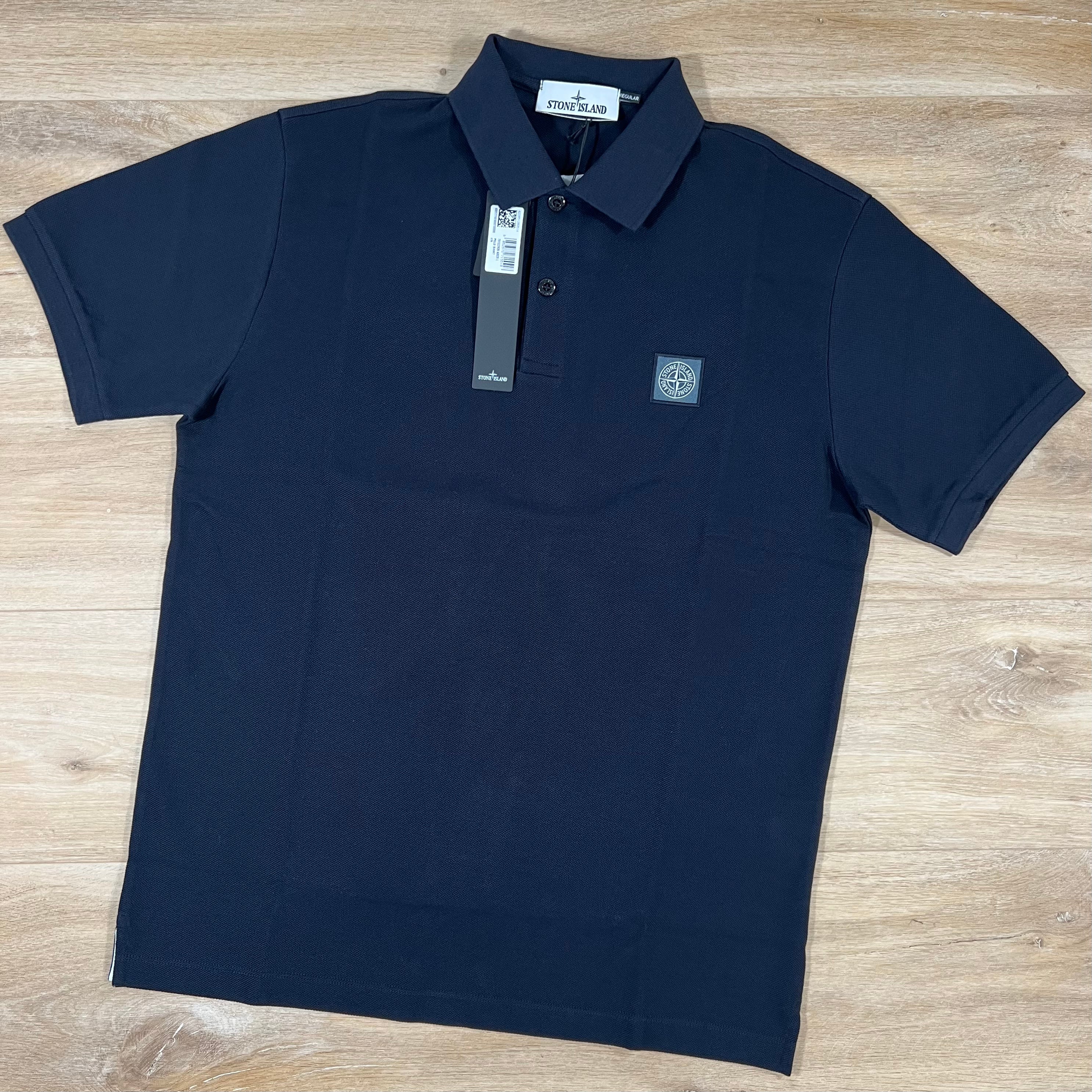 Stone Island Organic Cotton Pique Regular Fit Polo Shirt in Navy