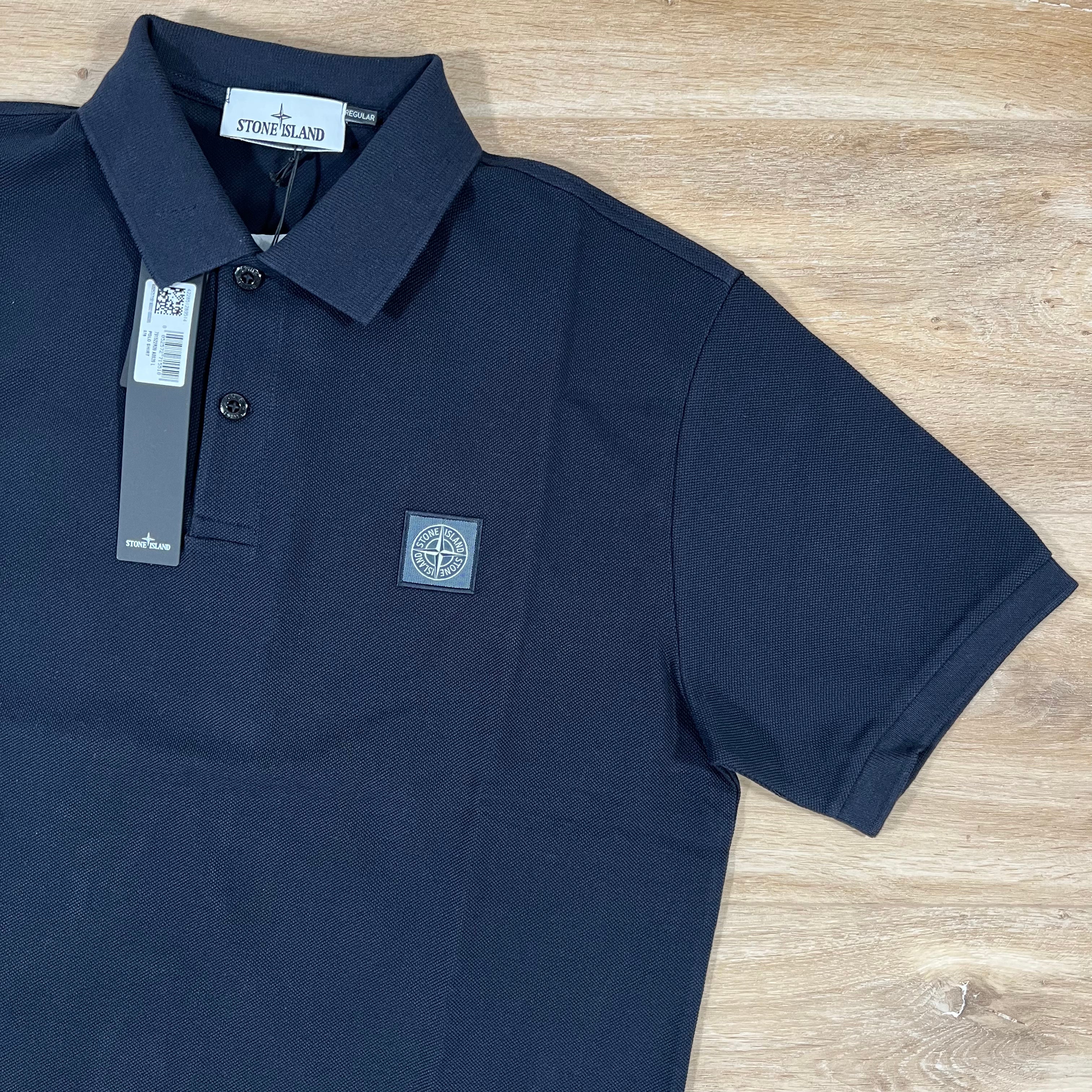 Stone Island Organic Cotton Pique Regular Fit Polo Shirt in Navy